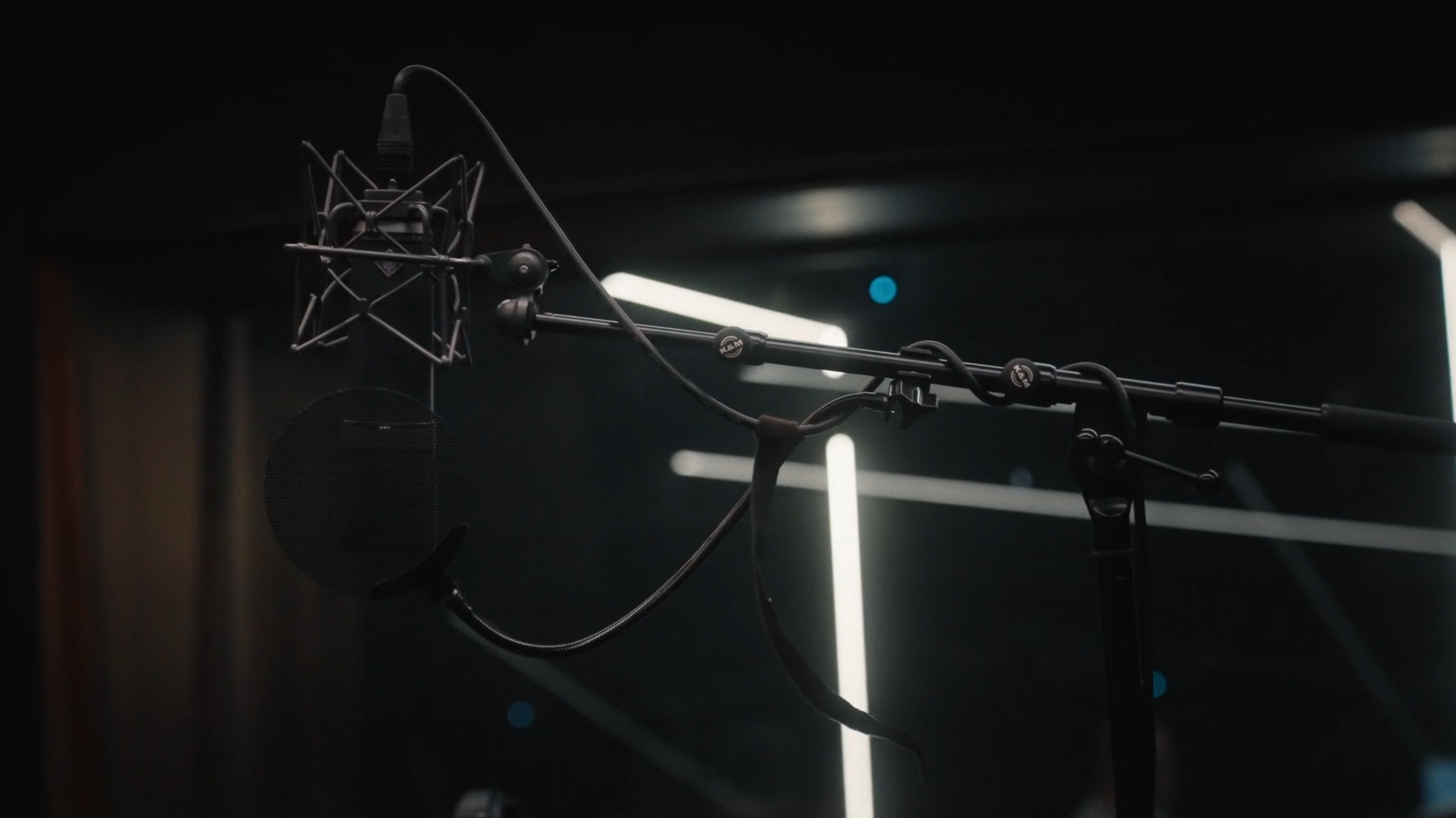 Microphone and headphones in our audio description recording booth